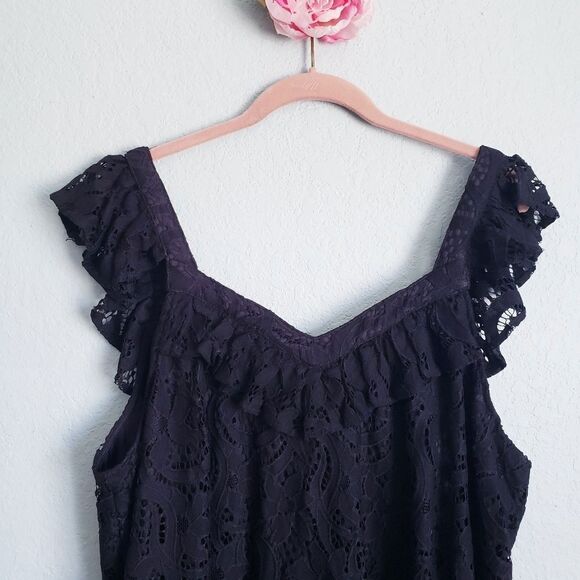 Torrid Black Lace Ruffle Strap Crop Tank - Picture 9 of 10